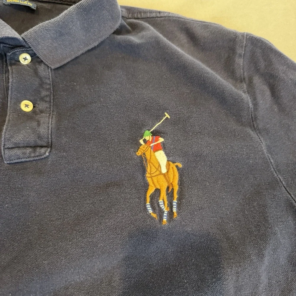 Polo Ralph Lauren Polo rugby Shirt Men XXL big flesh pony Custom Slim Fit Blue